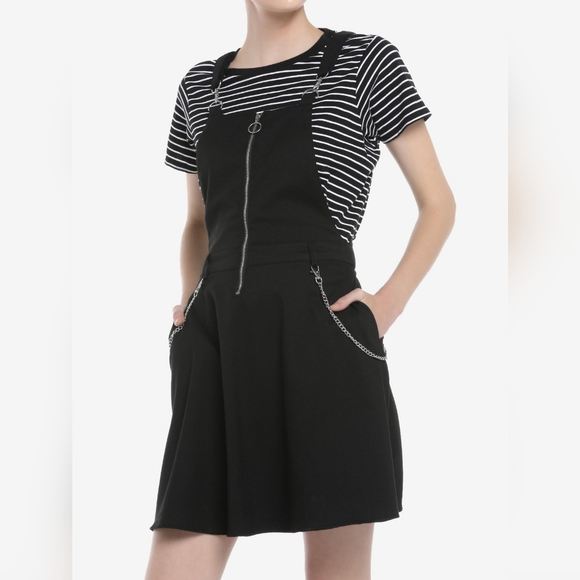 Hot Topic Dresses & Skirts - Hot Topic Punk Goth Black O-Ring Zipper & Chain Skirtall Skirt Overall Dress XS